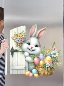 1pc Easter Bunny & Eggs Wall Decals, Waterproof PVC Self-Adhesive Stickers For Bathroom, Fridge, Locker, Home Decor, Add Festive Atmosphere - Multicolor - View 9