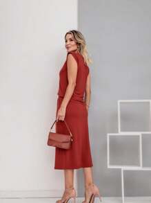 Women's Premium Fleece Midi Skirt Set - 屋頂的瓦片 - 查看 2