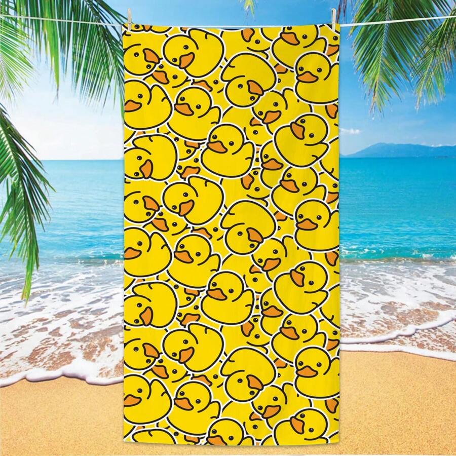 Telo da spiaggia in microfibra con disegno anatra di gomma, anatra gialla carina e assorbente, asciuga rapidamente, anti-sabbia, adatto per il nuoto, extra large