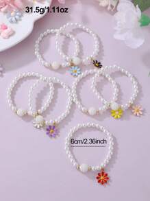 7件套卡通滴油蝴蝶、雏菊、爱心、独角兽吊坠珍珠手链套装 - 彩色 - 查看 7