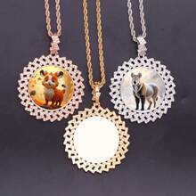 Customized Cubic Zirconia Photo Medallion Rhombus Charm Image Personalized Necklace Picture Memory Pendant Necklace Hip Hop Jewelry