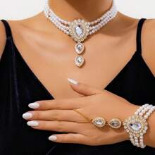 1pc Fashionable Luxurious Faux Pearl Crystal Rhinestone Bridal Necklace, Retro Beaded Choker Necklace, Bridal Bracelet, Wedding Party Jewelry Accessories