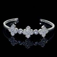 1 件奢华花朵设计手链，镶嵌合成锆石，时尚配饰，适合送礼、日常佩戴、派对、婚礼 - 金色 - 查看 8