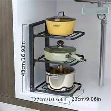 1 pieza Estante multiuso para ollas y sartenes, la altura de cada capa se puede ajustar, el soporte está reforzado para ser estable y no temblar, el almacenamiento es ordenado y no desordenado, estante de cocina de acero inoxidable multiusos, estante de gabinete doméstico multinivel, suministros de cocina para el hogar