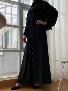 Damen Mode Kragen einfarbiges langärmliges Kleid Stil locker lang Kleid