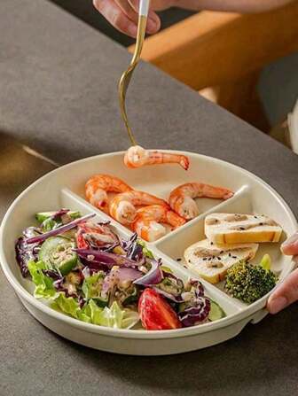 1 件可微波塑料分隔托盘，圆形沙拉水果餐盘适合控制饮食和减肥的女性和学生