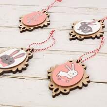 4 件复活节兔子木制挂饰复活节派对展示家居绘画装饰木片复活节装饰复活节装饰节日礼物 - 彩色 - 查看 6