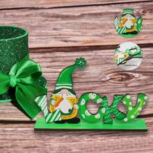 1 pieza Letrero de madera para decorar el Día de San Patricio, decoración de sombrero verde de festival irlandés, figura de hombre viejo sin cara con hoja verde y letra con suerte "LUCKY", adecuado para interior/exterior, fiesta y hogar