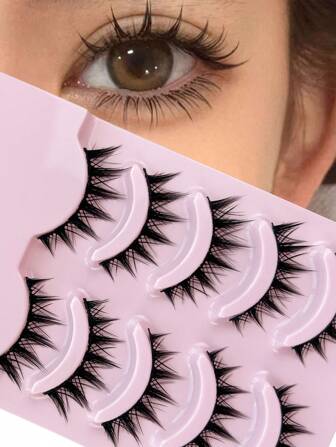 Hinarin 5 对 Manga Lashes 尖头全条睫毛 全新自然纤细假睫毛 柔软交叉假睫毛 日常约会化妆