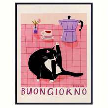 1 Pieza Cartel de lienzo con diseño de gato lindo, arte de pared con tema de animal vintage moderno para decoración del hogar, oficina, sala de estar, dormitorio, cocina, baño, sin marco