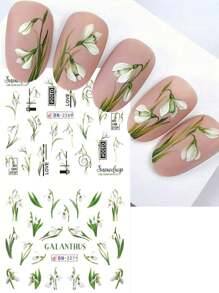 12 Styles Design Tulip Flower 1pc Nail Art Stickers, Plant Blooming Snowdrops Floral Leaf Sliders Gift Wedding Nails Water Transfer Decals Design Manicure Charm Decoration (Without Viscosity)