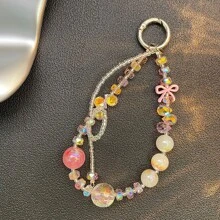 珠子蝴蝶结项链带电镀手机壳挂绳钥匙扣耳机套腕带适合所有手机