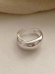 Simple And Personalized Sterling Silver Large Curve Design Versatile Hand-Dressed Women's Ring Suitable For Daily Clothing - Geometric Polished Ring - View 9