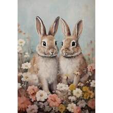 1 pieza Cartel de arte de pared Animales botánicos vintage Pascua Conejo Conejito en campo de flores Liebre Póster de cabaña Pintura en lienzo Arte de pared Decoración para el hogar Regalo perfecto para estudio y sala de estar Decoración Canvas sin marco
