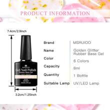 6支装 MSRUIOO 8ml 果冻橡胶底油套装 - 金箔闪粉指甲油，半永久可卸 LED 指甲油，持久亮泽，适合家庭和美甲沙龙使用 - 彩色 - 查看 8