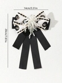 1 件优雅设计的丝带波尔卡圆点花卉流苏仿珍珠蝴蝶面料胸针，奢华珠宝胸针适合日常佩戴，约会礼物 - 經典 - 查看 4