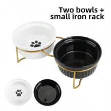 New Ceramic Double Bowl With Iron Wire Stand, Cat/Dog Lover Gift And Dog/Cat Mom Love Pet Bowls For Cat Lover And Cat Mom Love And Dog Lover And Dog Mom Love, Dual-Purpose Cat/Dog Lover Gift And Dog/Cat Mom Love Pet Food And Water Bowls