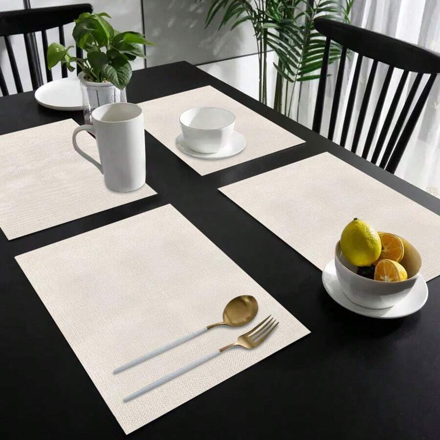 4pcs/6pcs Blank Linen Placemats - Washable DIY Heat-Resistant & Stain-Resistant Fabric Placemats, No Power Needed, Suitable For Restaurants, Weddings, Parties And Home Decor