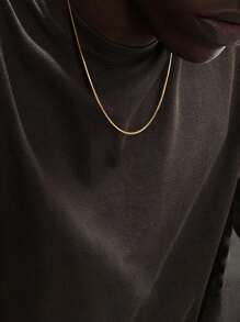 1pc Copper Men's Necklace, Minimalist Fitness Square Snake Bone Pendant, Unisex Simple Chain Necklace, Silver/Gold Color Clavicle Chain, Suitable For Daily Outfit, Fashion Jewelry Gift For Graduation, Mother's Day