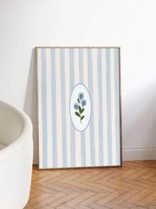 1PC Navy Blue Striped Floral Canvas Wall Art - Vintage Botanical Print Poster, Unframed, Ideal For Bedroom, Living Room, Home Office Decor - Perfect Gift For Friends And Family, Room Decor