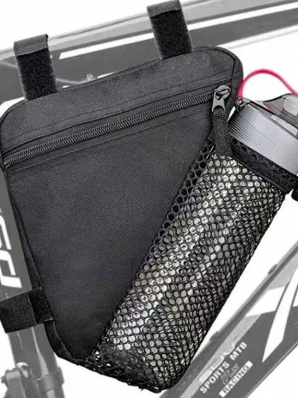 قطعة واحدة حقيبة مثلثة للدراجة السوداء، اكسسوارات الدراجة، حقيبة دراجة، حقيبة إطار المقدمة للدراجة الجبلية، حقيبة أنبوب علوي، حامل زجاجة الماء