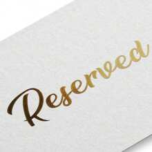 Tarjetas de reserva con estampado de lámina minimalista blanca para bodas, fiestas, restaurantes - Señal de reserva de mesa y sillas con doble cara en color dorado - Tarjetas de reserva de mesa de papel blanco - Accesorios para bodas - Tarjetas de eventos