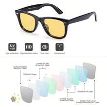 HYCHIC Night-Driving Anti Glare Glasses Yellow Polarized Lens For Foggy/Rainy/Cloudy/Nighttime - UV Protection - 黑色 - 查看 3