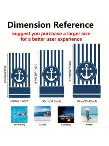 1pc Striped Anchor Print Beach Towel, Soft & Absorbent Sunbathing Towel, Extra Large & Heavy Weight Towel, Travel & Beach Towel, Gym, Swimming Pool, Bathroom, Camping, Yoga Adult Towel
