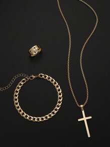 9 Pcs/3 Pcs/2 Pcs Fashionable Punk Retro Stainless Steel Necklace Bracelet Ring Jewelry Set For Men, Birthday Holiday Date Party Festival Gift, Versatile Daily Accessory