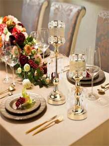 Metal Iron Candlestick, Wedding Decoration Props, Candle Holder, Hollow-Out Retro Crystal Candle Stand Gifts Birthday Graduation - Multicolor - View 5