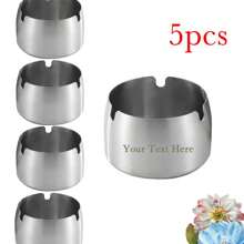 5 piezas Set de ceniceros de acero inoxidable a prueba de viento, personalizado con grabado láser, adecuado para promociones de eventos, regalos corporativos, fiestas de boda y cumpleaños, picnic y camping, decoración para jardín, bar, restaurante, cafetería, regalo ideal para familia, pareja, compañero de trabajo