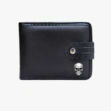 Men's Leather Wallet ID Card Holder PU Leather Skull - màu đen - Xem 1