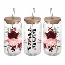 4 piezas Pegatinas de transferencia DTF UV con el mejor patrón floral de mamá para vasos Libbey de 16 onzas - Calcomanías resistentes para tazas, botellas, útiles escolares y manualidades DIY - Diseño de envoltura resistente al agua y reutilizable de fácil aplicación - Regalo perfecto para el Día de la Madre