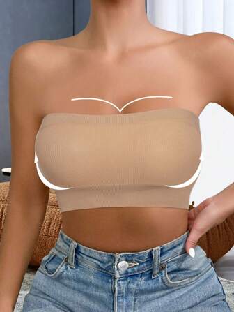 1pc Women's Solid Color Spaghetti Strap Bra, Wireless Seamless Camisole Bra, Soft Strapless Casual Comfort Underwear For Women