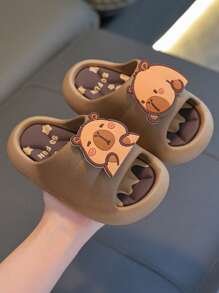 1 双儿童夏季 PVC 室内拖鞋，可爱动物水豚图案