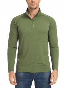 Men's UPF 50+ 1/4 Zip Pullover Shirts Outdoor Sun Protection Long Sleeve T-Shirts Lightweight Athletic Workout Tops - Army Green - View 3
