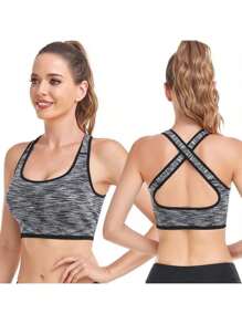 TRUMOVE Brassiere Deportivo para Mujer con Diseño de Color Degradado Sin Armazón Antichoque Absorbente Transpirable y Anti-humedad con Reducción de Vibraciones Moldeante y Aglomerante Correas Cruzadas en la Espalda Ropa Deportiva Superior para Mujer,top deportivo mujer,ropa deportiva de mujer,tops deportivos para mujer,top deportivo,tops de mujer,gym,brassieres de mujer - Gris - Ver 1