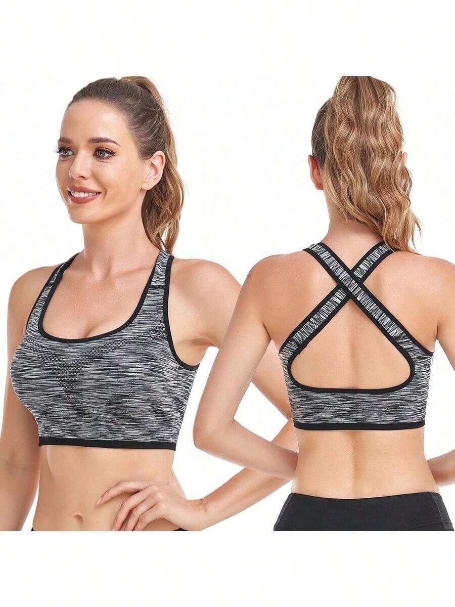 TRUMOVE Brassiere Deportivo para Mujer con Diseño de Color Degradado Sin Armazón Antichoque Absorbente Transpirable y Anti-humedad con Reducción de Vibraciones Moldeante y Aglomerante Correas Cruzadas en la Espalda Ropa Deportiva Superior para Mujer,top deportivo mujer,ropa deportiva de mujer,tops deportivos para mujer,top deportivo,tops de mujer,gym,brassieres de mujer - Gris - Ver 1