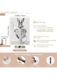 1pc Easter Humor Charming Bunny Reading Newspaper Canvas Art Poster, Wall Decoration For Bathroom, Bedroom, Kitchen, Living Room, Office And Cafe, Perfect Room Decoration Gifts Birthday Graduation