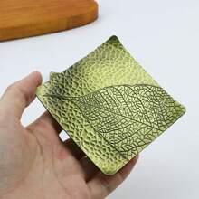 1pc Classical Japanese Style Square Leaf Pattern Polished Metal Coaster - Round Alloy Heat-Resistant Coaster, Suitable For Cups And Mugs, Perfect Home Decor, Polished Metal