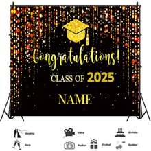 1pc Congratulations Graduate Customizable Name Multicoloured Background Decoration Congratulations Graduation Party Cake Table Decoration Banner Portrait Photography Backdrop Fabric Vinyl - Multicolor - View 8