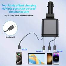 120W Universal Fast Car Charger, Starlight LED Projector, 4-In-1 Dual Retractable Cable, 180° Adjustable Direction With 2.6ft Retractable Cord, USB-C Port, Ceiling Galaxy Light For Car Phone Accessories - one-size - View 5