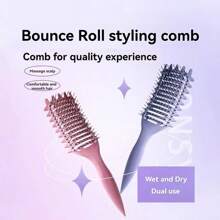 1pc Portable Curly Hair Styling Brush - Nylon Bristles, Detangling & Volumizing Comb For All Hair Types - Multicolor - View 5