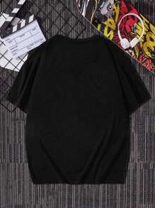 Plus Size Men's Cool Grunge Bear Graphic Print Round Neck Short Sleeve Casual T-Shirt, Y2K Style, Suitable For Everyday Wear - Black - View 3