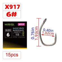 HIRISI Hirisi 15pcs Carp Fishing Hooks With Eye Micro Barb High Carbon Steel Fish Hooks PTFE Coated Fishing Accessories