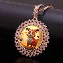 Customized Cubic Zirconia Photo Medallion Rhombus Charm Image Personalized Necklace Picture Memory Pendant Necklace Hip Hop Jewelry