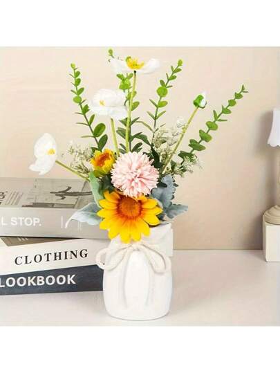 1pc Bohemian ative Vase, Geometric Pattern Plastic Flower Pot Rope Bow Cartoon Aesthetic Home St. Patrick's Day, Easter, Season Birthday Graduation Back To School Room Supplies Vase Glass view 5