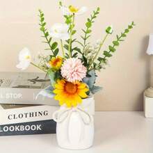 1 件波西米亚风格装饰花瓶，几何图案塑料花盆带绳蝴蝶结细节，卡通美学家居装饰，适合圣帕特里克节、复活节、春季 - 繫繩花瓶 - 查看 7