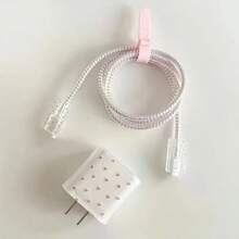 5pcs/Set Pink TPU Cute Heart Print Charger & Cable Protector Sleeve Compatible With Apple 18/20W Charger Charger Protector - Multicolor - View 2