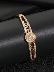 1 件心形白色锆石开口手镯，情人节、约会、妈妈、母亲节、礼物的惊喜礼物 - 金黃色 - 查看 1